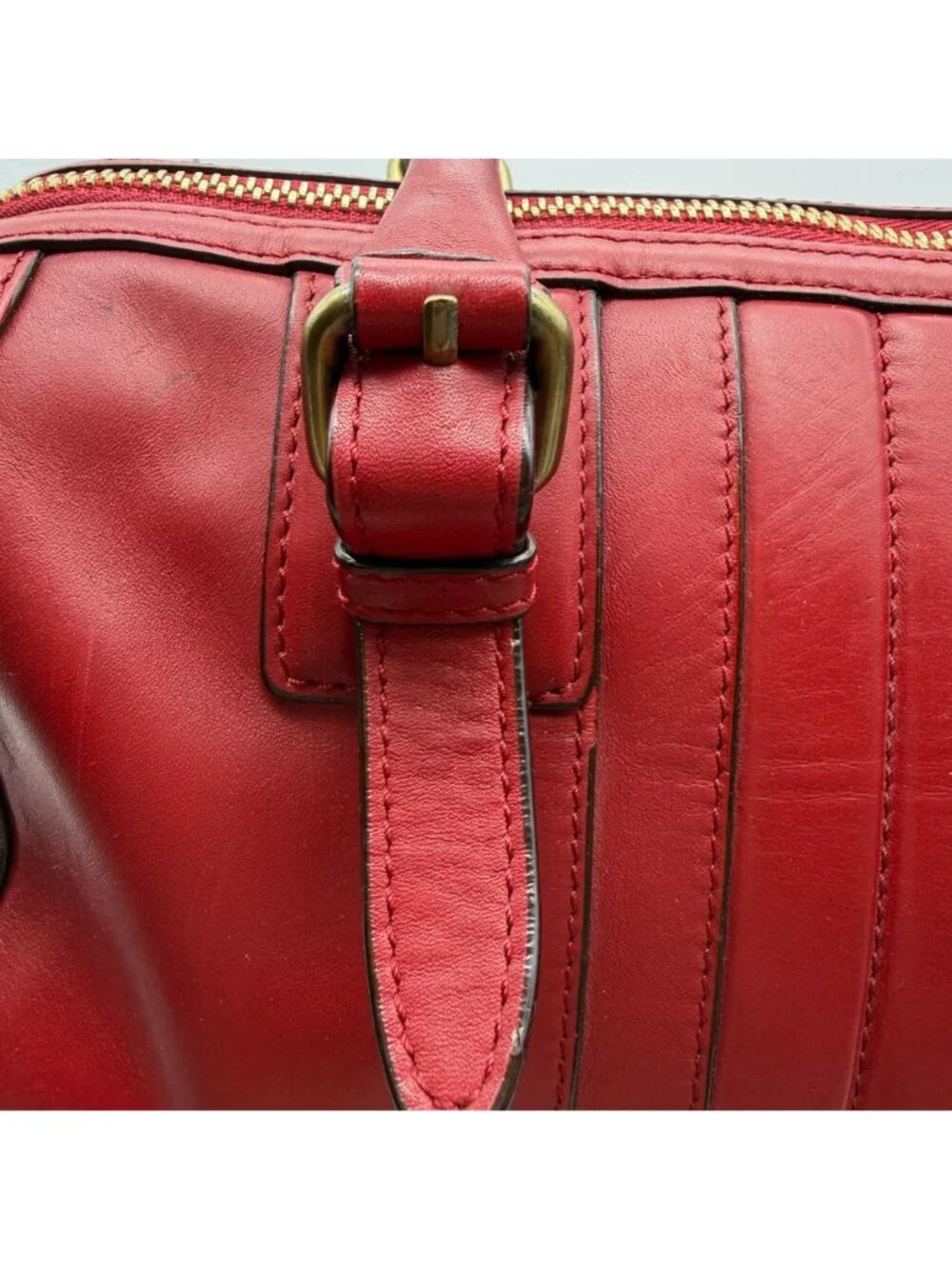 VTG LAMB red leather satchel hand bag Gwen Stefani barrel bag top handle pockets